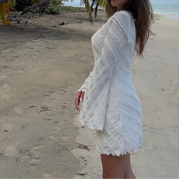 Women’s White Knit Beach Cover-Up Dress - Picture 3 of 3